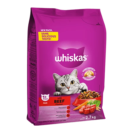 Whiskas Dry Adult Cat Food Beef 2.7kg